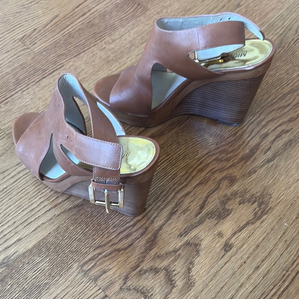 MICHAEL Michael Kors Brown Leather Wedges with Buckle Straps
